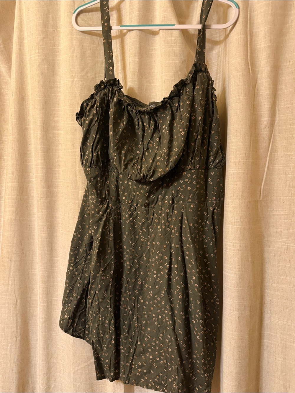 Sleeveless Olive Green Floral Sundress Top